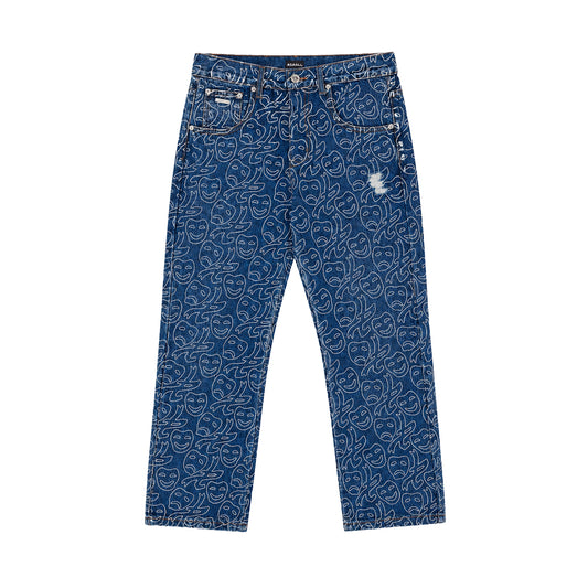 Asaali Monogram All Over Print Denim Jeans