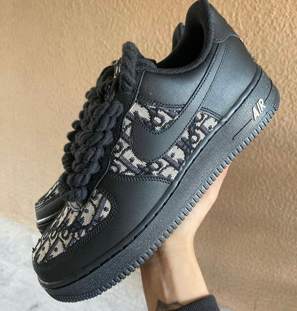 Custom Air Force 1 “Dior Black” Rope Laced