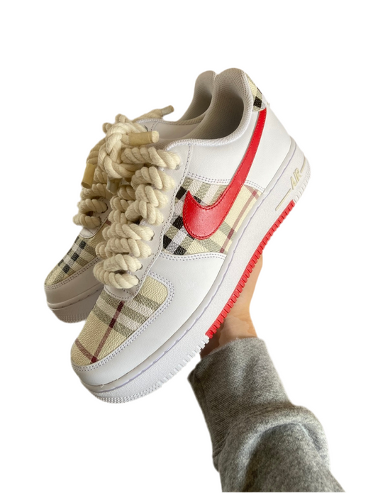 Custom Air Force 1 “Tan Burberry” Rope Laced