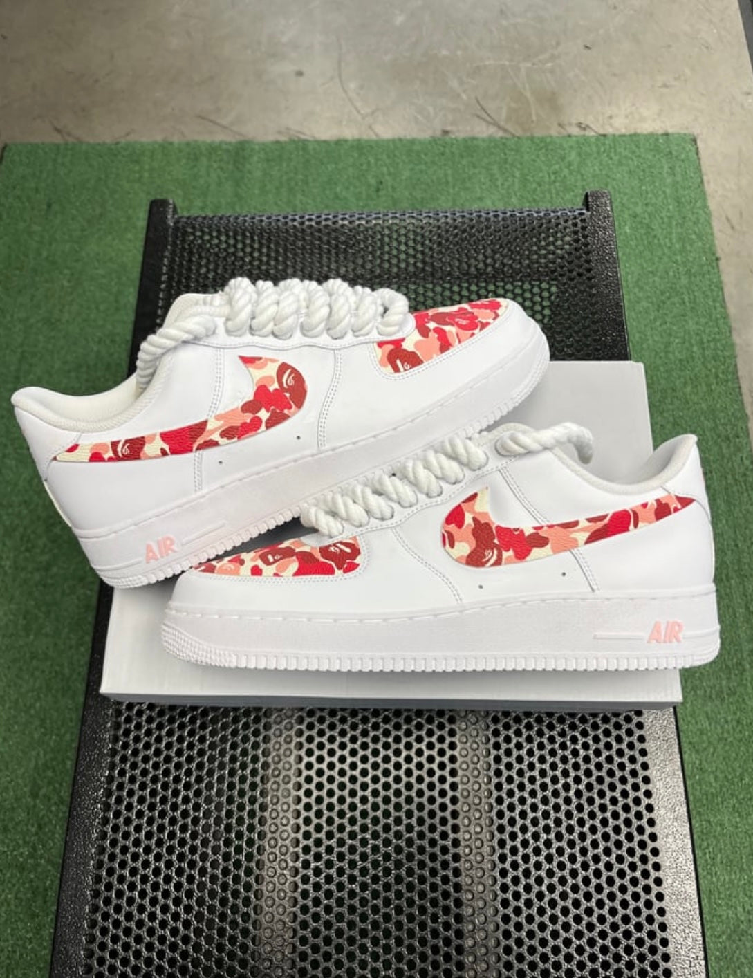 Custom Air Force 1 “Red Bape” Rope Laced