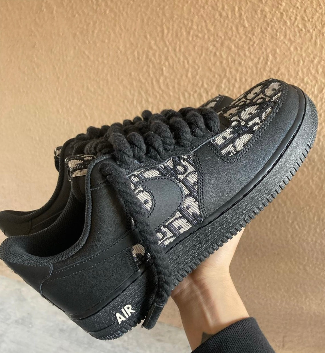 Custom Air Force 1 “Dior Black” Rope Laced