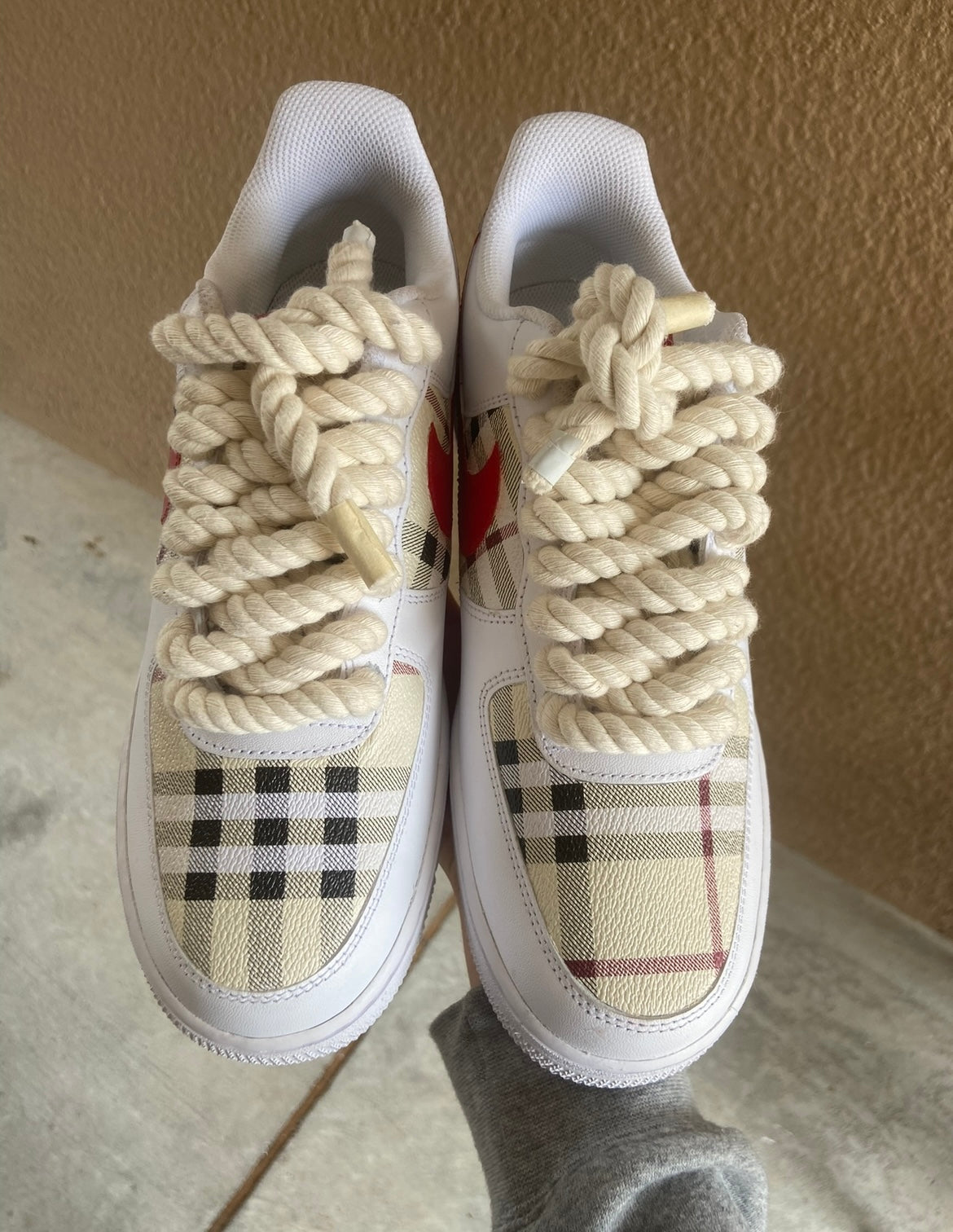 Custom Air Force 1 “Tan Burberry” Rope Laced