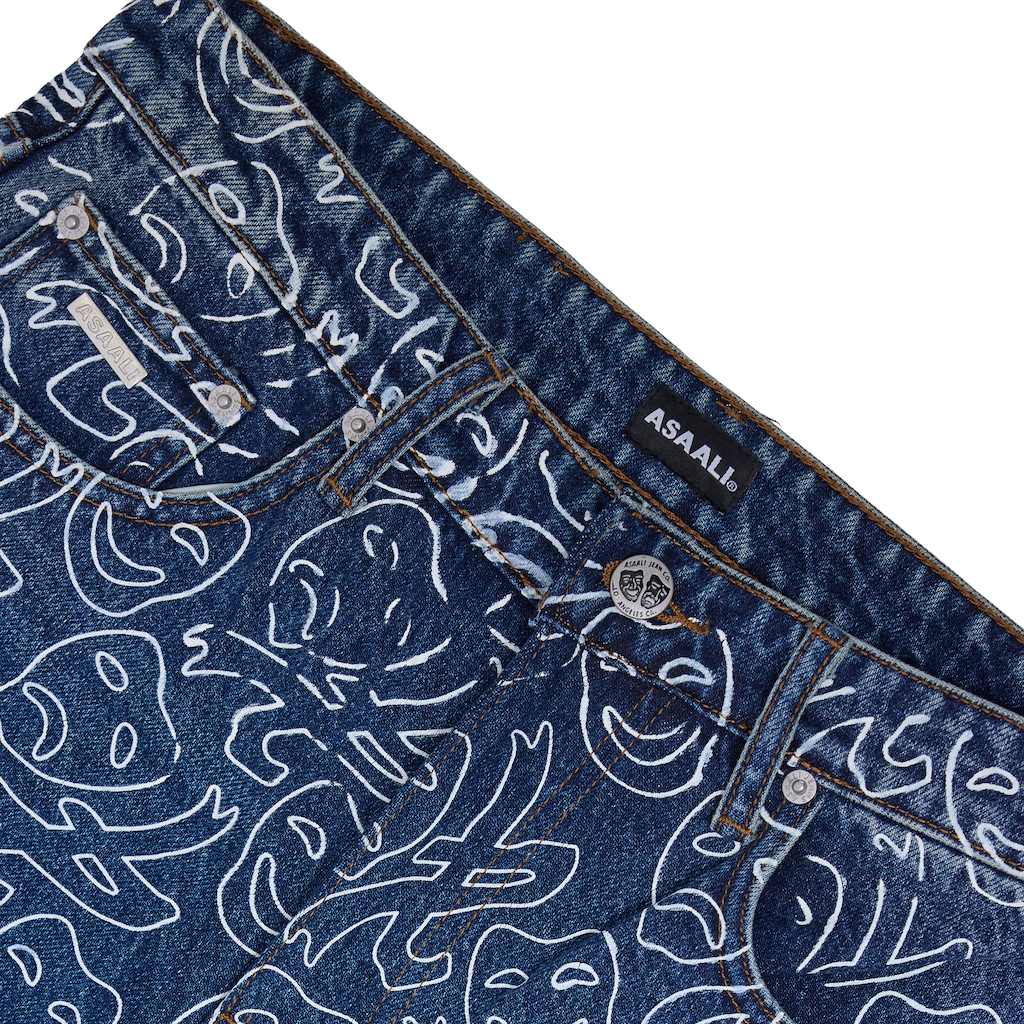 Asaali Monogram All Over Print Denim Jeans