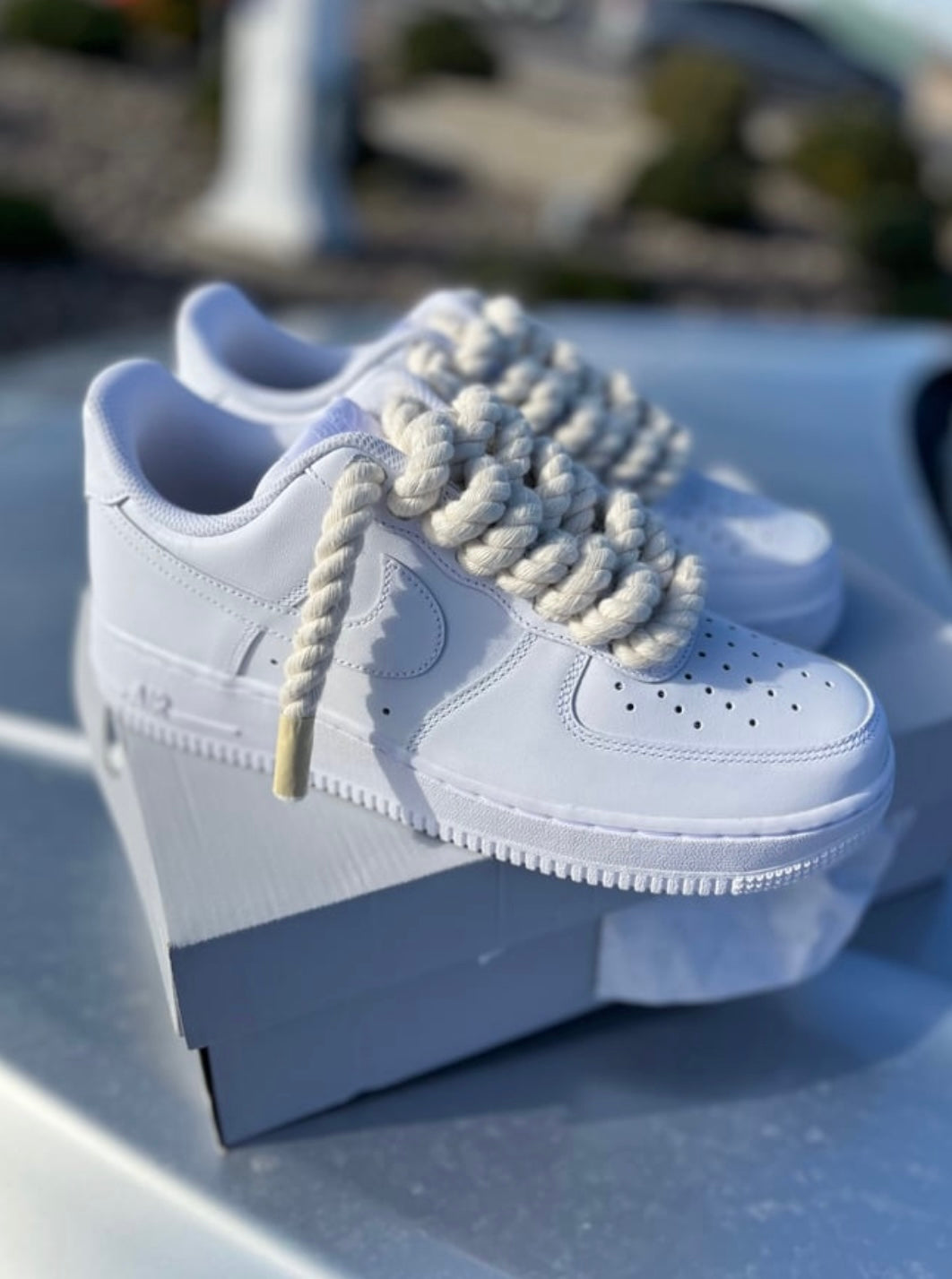 Custom Air Force 1 “Classic White” Rope Laced