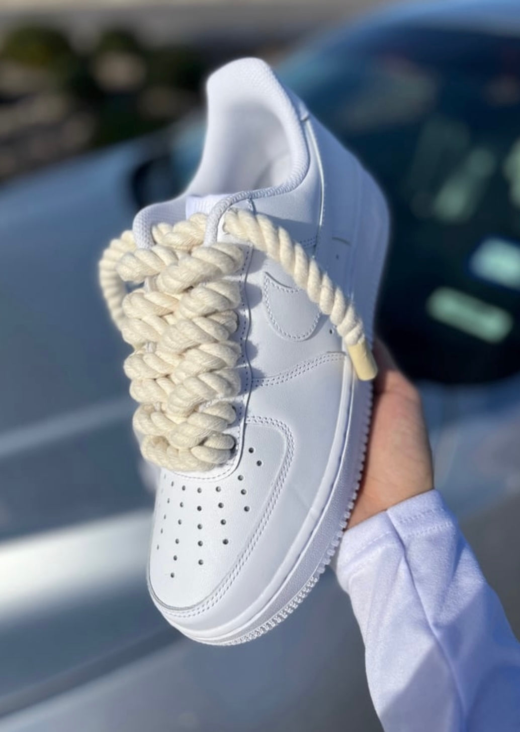 Custom Air Force 1 “Classic White” Rope Laced